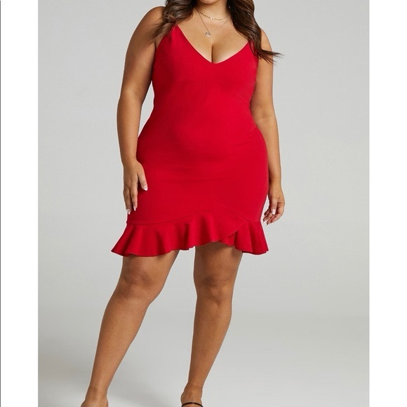 Showpo Turning It Up Dress Red Mini Ruffle Hem - Picture 3 of 8